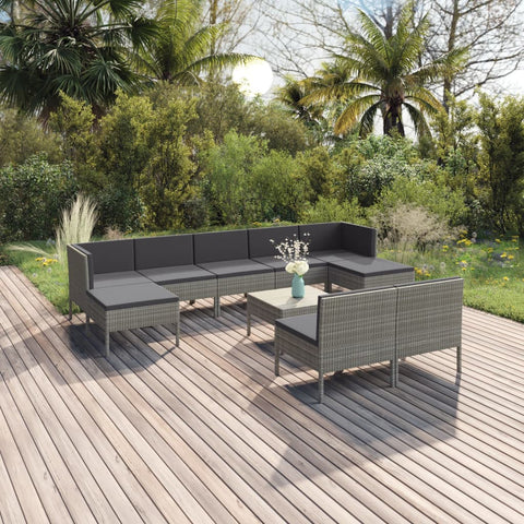 10-tlg. Garten-Lounge-Set mit Auflagen Poly Rattan Grau - kalb-Living.de