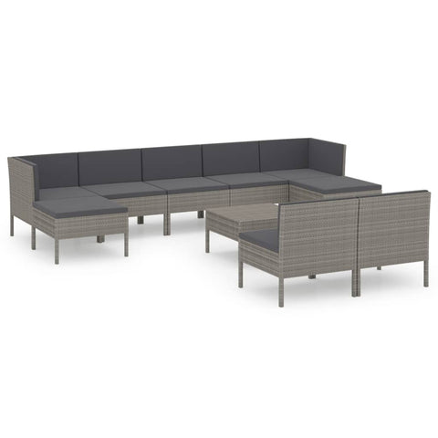10-tlg. Garten-Lounge-Set mit Auflagen Poly Rattan Grau - kalb-Living.de
