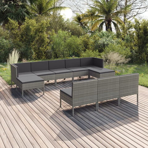 10-tlg. Garten-Lounge-Set mit Auflagen Poly Rattan Grau - kalb-Living.de