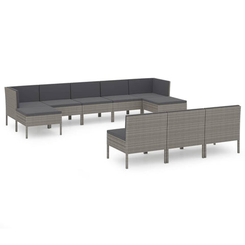 10-tlg. Garten-Lounge-Set mit Auflagen Poly Rattan Grau - kalb-Living.de