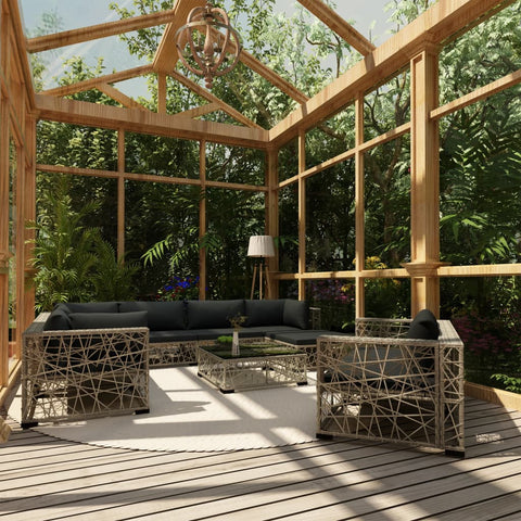 10-tlg. Garten-Lounge-Set mit Auflagen Poly Rattan Grau - kalb-Living.de