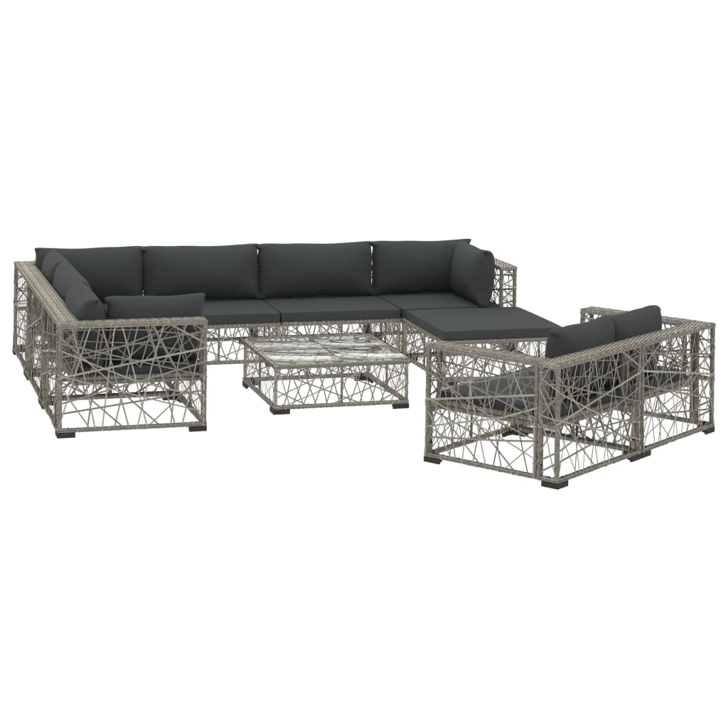 10-tlg. Garten-Lounge-Set mit Auflagen Poly Rattan Grau - kalb-Living.de