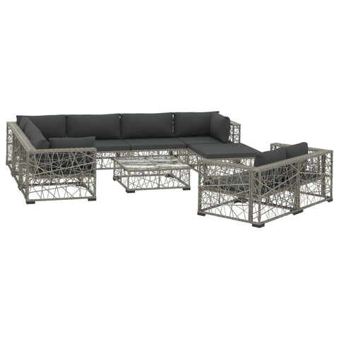 10-tlg. Garten-Lounge-Set mit Auflagen Poly Rattan Grau - kalb-Living.de
