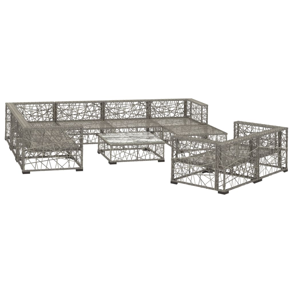 10-tlg. Garten-Lounge-Set mit Auflagen Poly Rattan Grau - kalb-Living.de