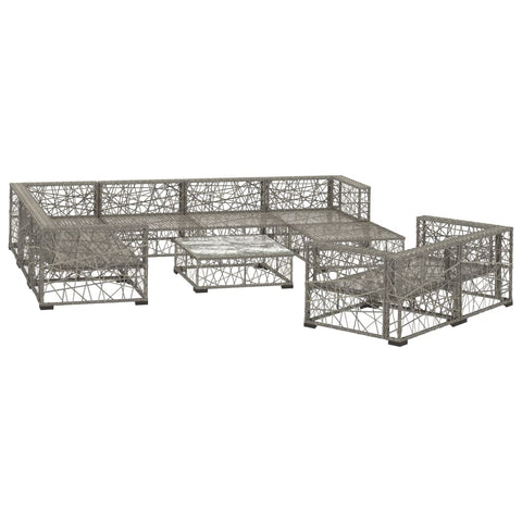 10-tlg. Garten-Lounge-Set mit Auflagen Poly Rattan Grau - kalb-Living.de