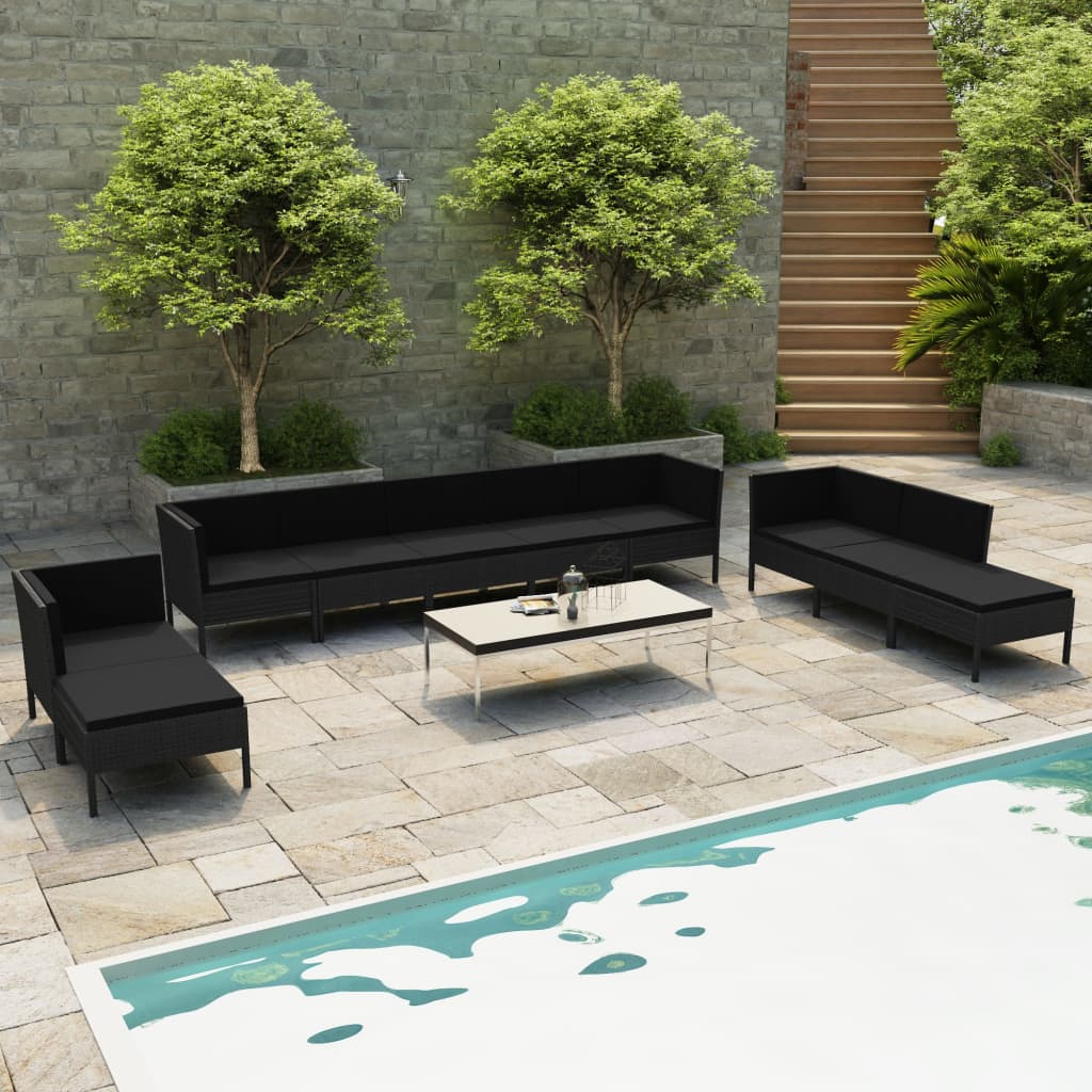 10-tlg. Garten-Lounge-Set mit Auflagen Poly Rattan Schwarz - kalb-Living.de
