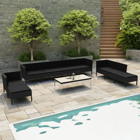 10-tlg. Garten-Lounge-Set mit Auflagen Poly Rattan Schwarz - kalb-Living.de
