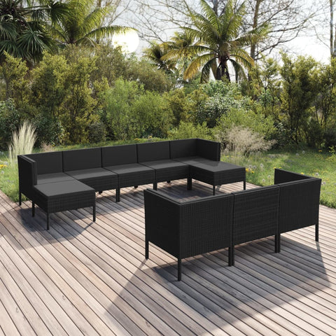 10-tlg. Garten-Lounge-Set mit Auflagen Poly Rattan Schwarz - kalb-Living.de