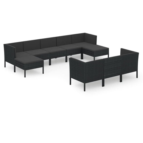 10-tlg. Garten-Lounge-Set mit Auflagen Poly Rattan Schwarz - kalb-Living.de