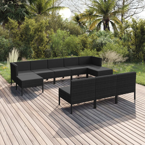 10-tlg. Garten-Lounge-Set mit Auflagen Poly Rattan Schwarz - kalb-Living.de