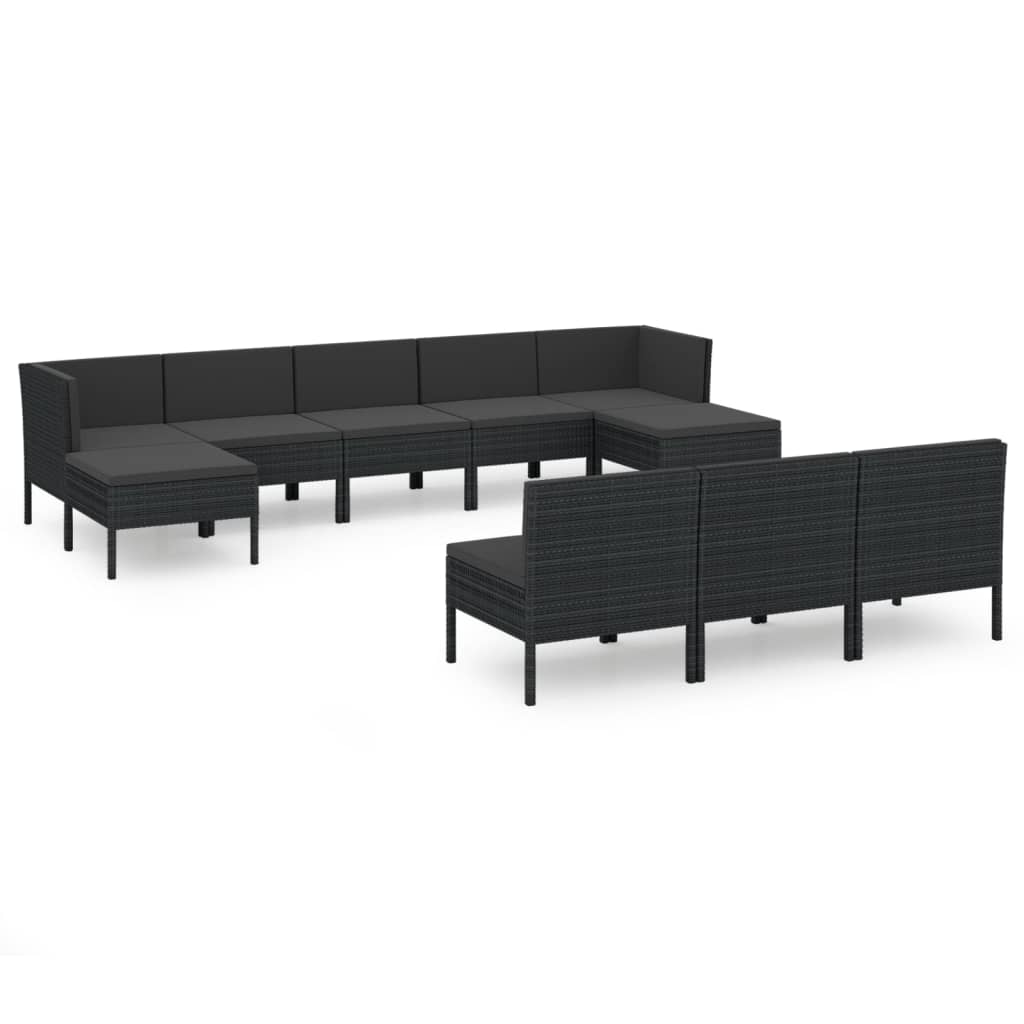 10-tlg. Garten-Lounge-Set mit Auflagen Poly Rattan Schwarz - kalb-Living.de