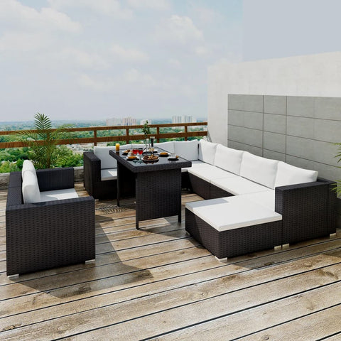 10-tlg. Garten-Lounge-Set mit Auflagen Poly Rattan Schwarz - kalb-Living.de