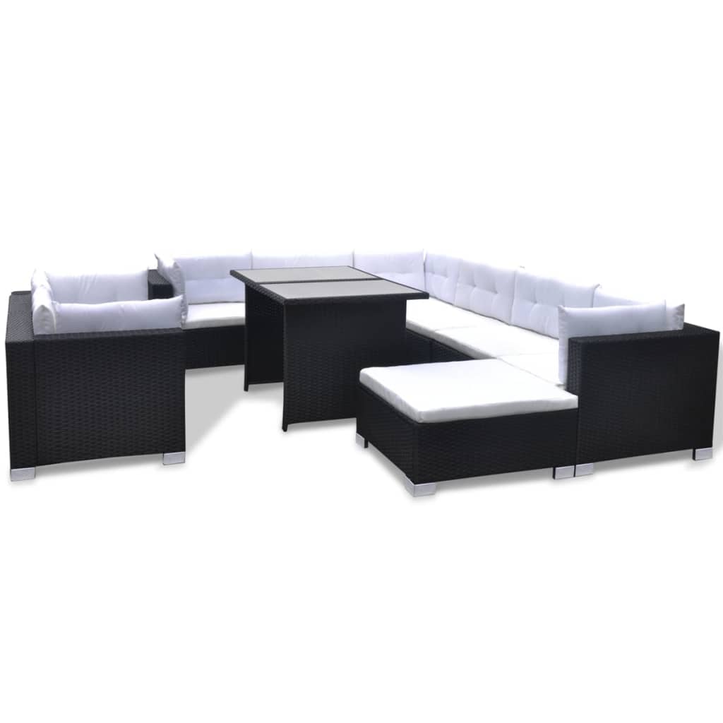 10-tlg. Garten-Lounge-Set mit Auflagen Poly Rattan Schwarz - kalb-Living.de