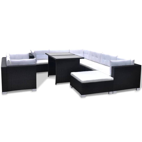 10-tlg. Garten-Lounge-Set mit Auflagen Poly Rattan Schwarz - kalb-Living.de