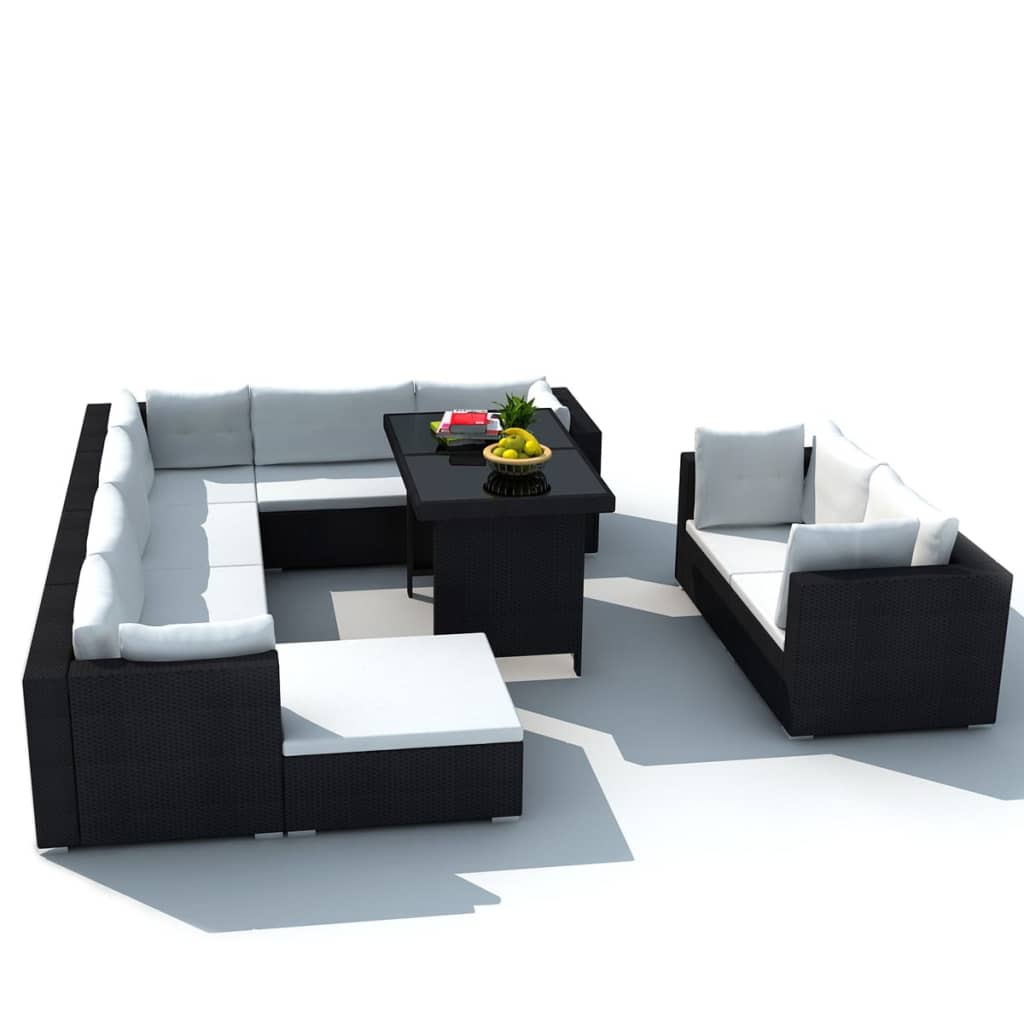 10-tlg. Garten-Lounge-Set mit Auflagen Poly Rattan Schwarz - kalb-Living.de