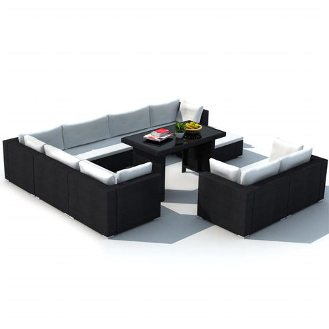 10-tlg. Garten-Lounge-Set mit Auflagen Poly Rattan Schwarz - kalb-Living.de