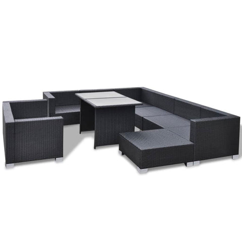 10-tlg. Garten-Lounge-Set mit Auflagen Poly Rattan Schwarz - kalb-Living.de