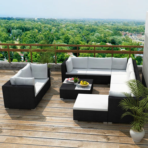 10-tlg. Garten-Lounge-Set mit Auflagen Poly Rattan Schwarz - kalb-Living.de