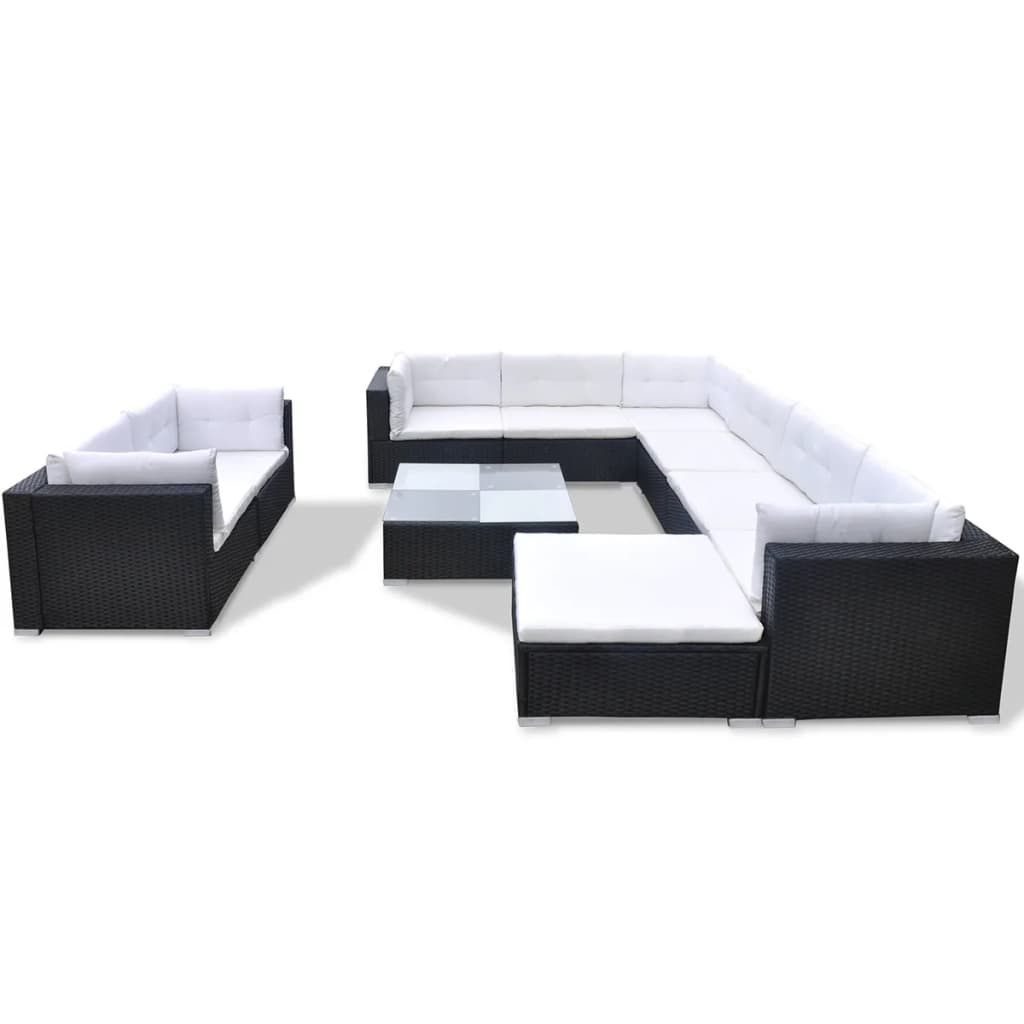 10-tlg. Garten-Lounge-Set mit Auflagen Poly Rattan Schwarz - kalb-Living.de