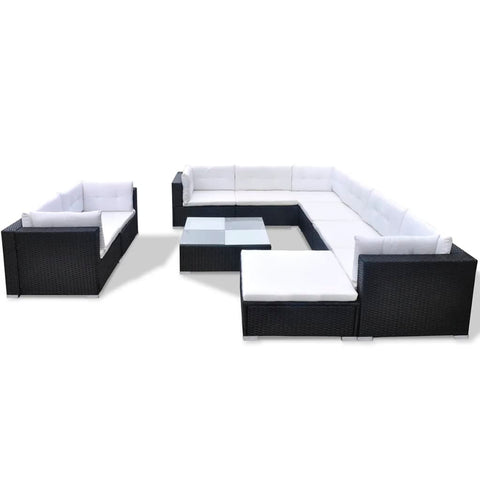 10-tlg. Garten-Lounge-Set mit Auflagen Poly Rattan Schwarz - kalb-Living.de
