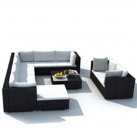 10-tlg. Garten-Lounge-Set mit Auflagen Poly Rattan Schwarz - kalb-Living.de