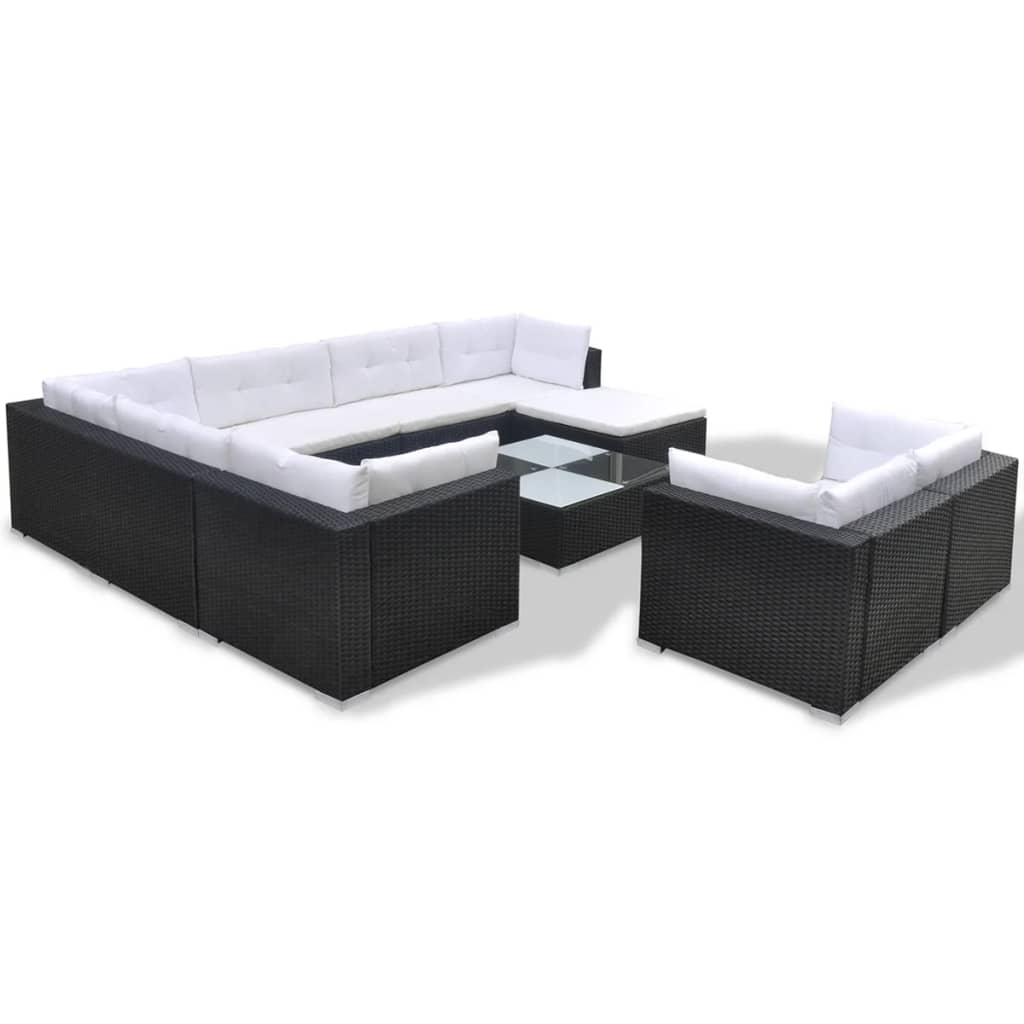 10-tlg. Garten-Lounge-Set mit Auflagen Poly Rattan Schwarz - kalb-Living.de