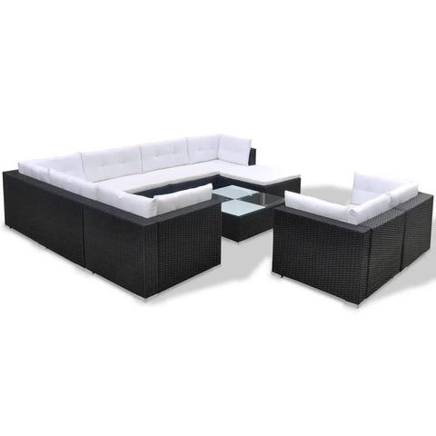 10-tlg. Garten-Lounge-Set mit Auflagen Poly Rattan Schwarz - kalb-Living.de