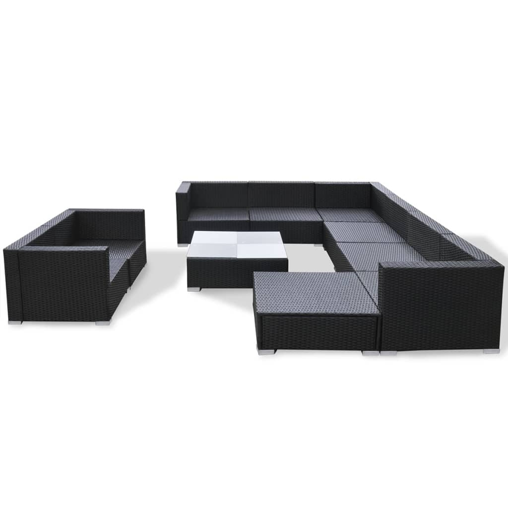 10-tlg. Garten-Lounge-Set mit Auflagen Poly Rattan Schwarz - kalb-Living.de