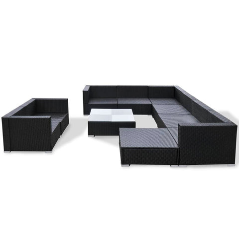 10-tlg. Garten-Lounge-Set mit Auflagen Poly Rattan Schwarz - kalb-Living.de