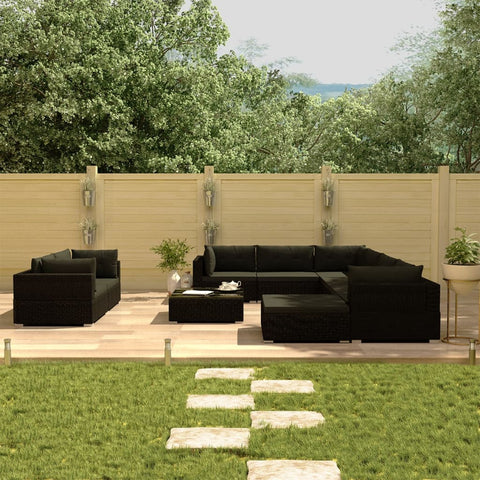 10-tlg. Garten-Lounge-Set mit Auflagen Poly Rattan Schwarz - kalb-Living.de