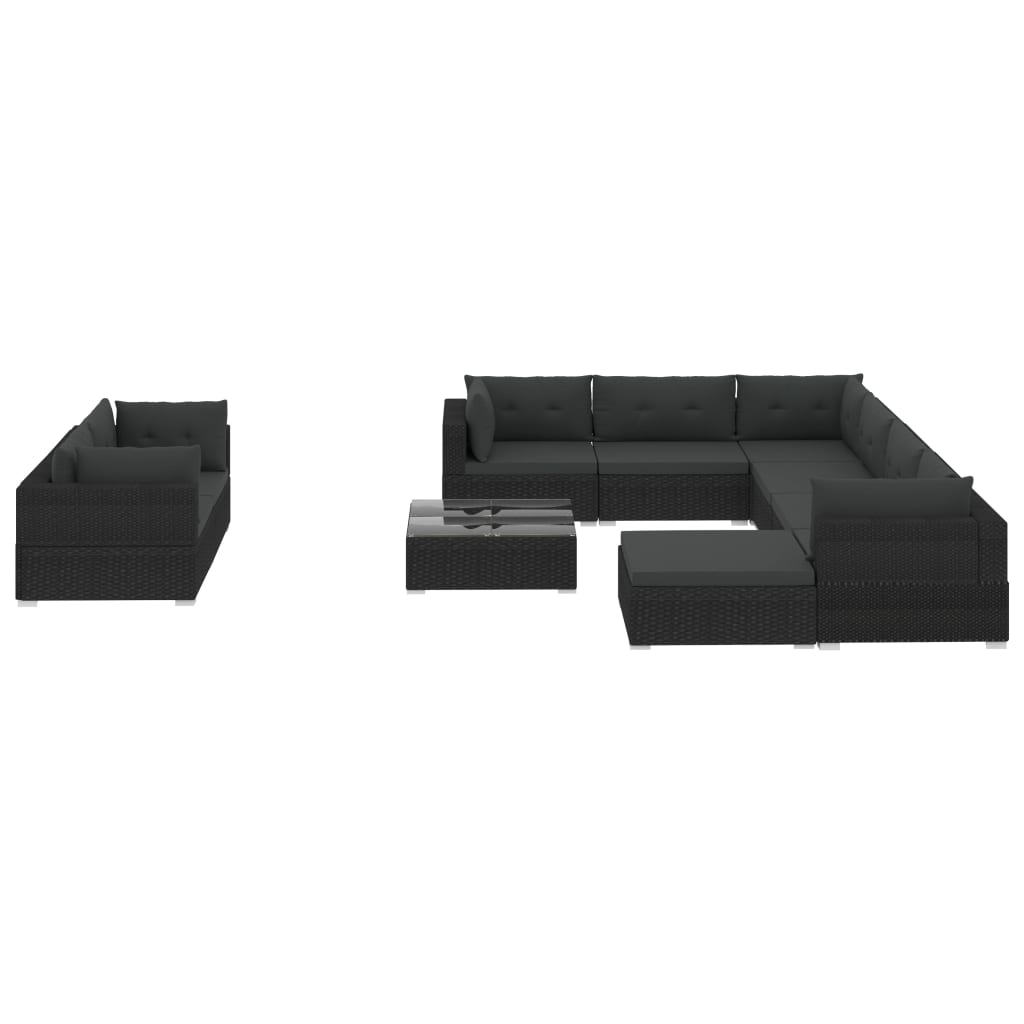 10-tlg. Garten-Lounge-Set mit Auflagen Poly Rattan Schwarz - kalb-Living.de