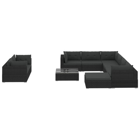 10-tlg. Garten-Lounge-Set mit Auflagen Poly Rattan Schwarz - kalb-Living.de