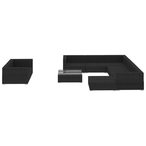 10-tlg. Garten-Lounge-Set mit Auflagen Poly Rattan Schwarz - kalb-Living.de