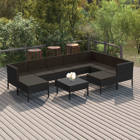 10-tlg. Garten-Lounge-Set mit Auflagen Poly Rattan Schwarz - kalb-Living.de