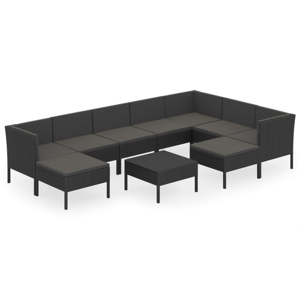 10-tlg. Garten-Lounge-Set mit Auflagen Poly Rattan Schwarz - kalb-Living.de