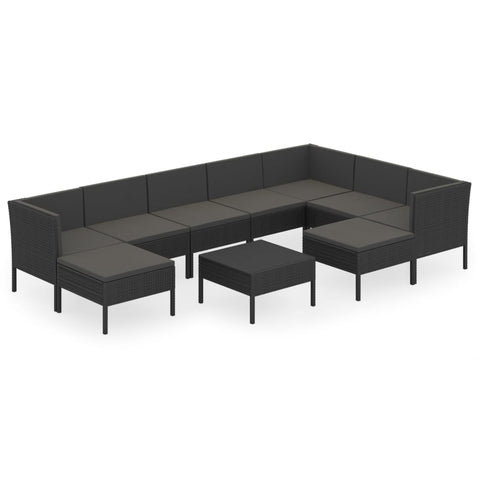 10-tlg. Garten-Lounge-Set mit Auflagen Poly Rattan Schwarz - kalb-Living.de