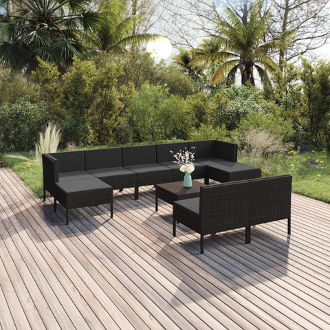 10-tlg. Garten-Lounge-Set mit Auflagen Poly Rattan Schwarz - kalb-Living.de