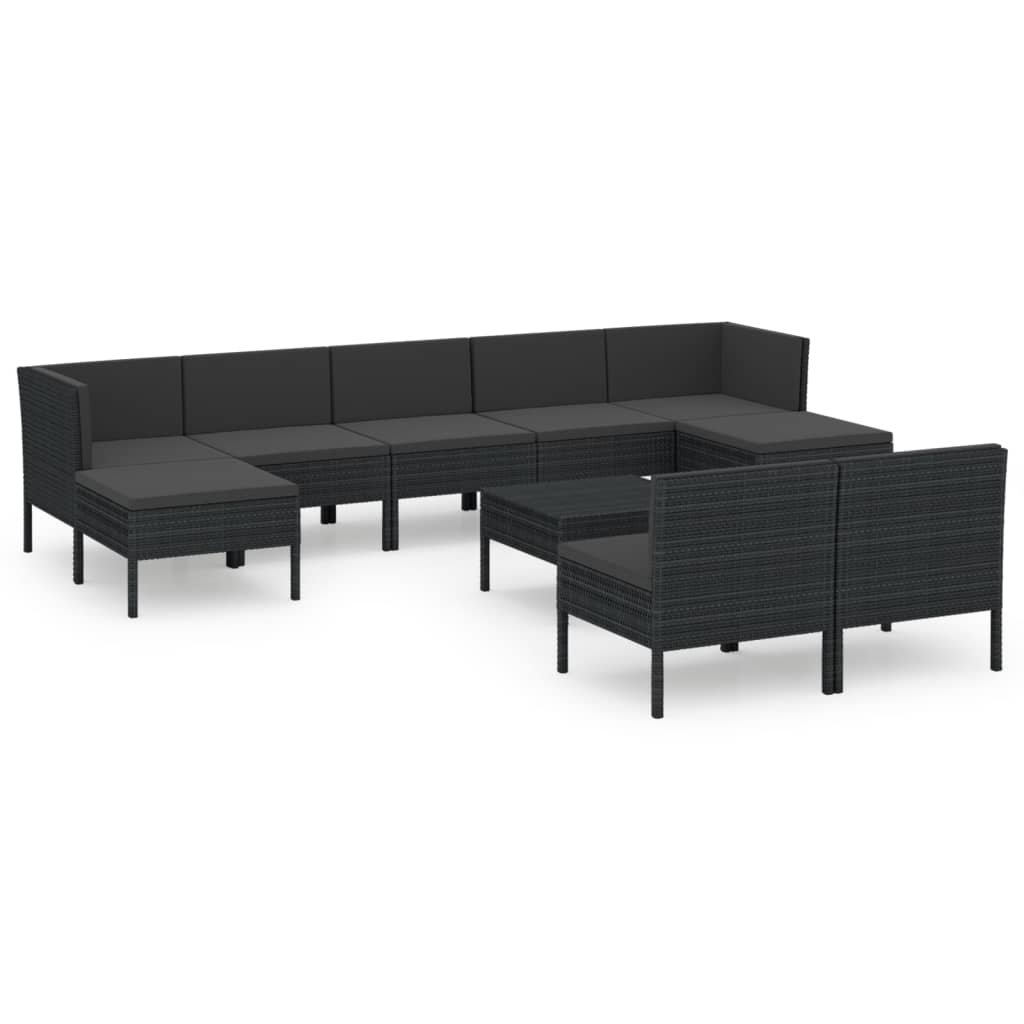 10-tlg. Garten-Lounge-Set mit Auflagen Poly Rattan Schwarz - kalb-Living.de