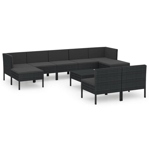10-tlg. Garten-Lounge-Set mit Auflagen Poly Rattan Schwarz - kalb-Living.de
