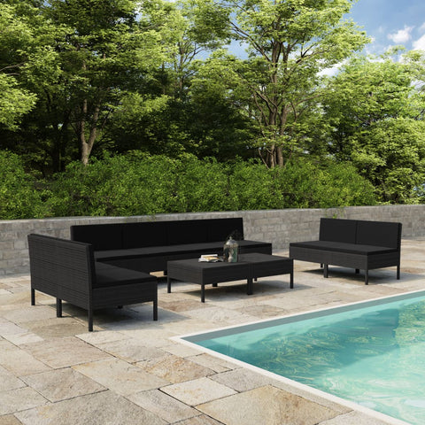 10-tlg. Garten-Lounge-Set mit Auflagen Poly Rattan Schwarz - kalb-Living.de