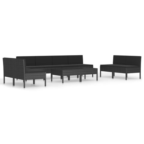 10-tlg. Garten-Lounge-Set mit Auflagen Poly Rattan Schwarz - kalb-Living.de