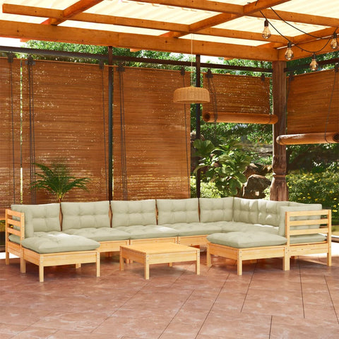 10-tlg. Garten-Lounge-Set mit Creme Kissen Massivholz Kiefer - kalb-Living.de