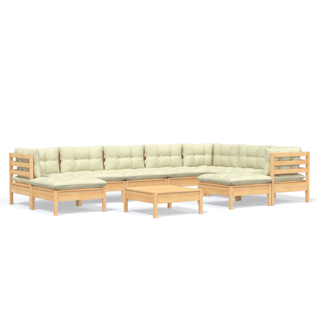 10-tlg. Garten-Lounge-Set mit Creme Kissen Massivholz Kiefer - kalb-Living.de