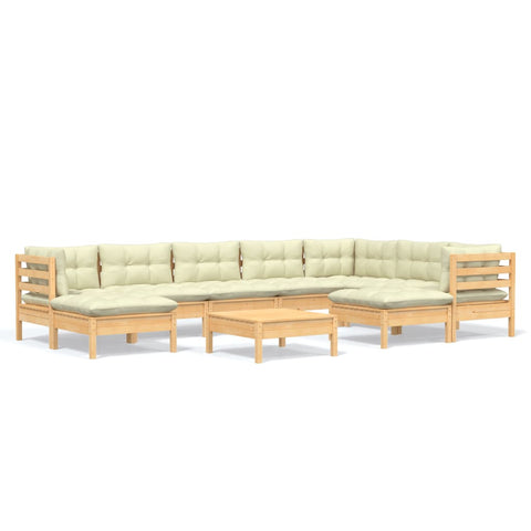10-tlg. Garten-Lounge-Set mit Creme Kissen Massivholz Kiefer - kalb-Living.de