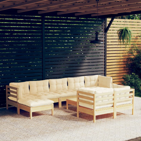 10-tlg. Garten-Lounge-Set mit Creme Kissen Massivholz Kiefer - kalb-Living.de