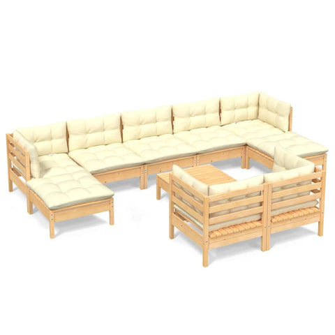 10-tlg. Garten-Lounge-Set mit Creme Kissen Massivholz Kiefer - kalb-Living.de