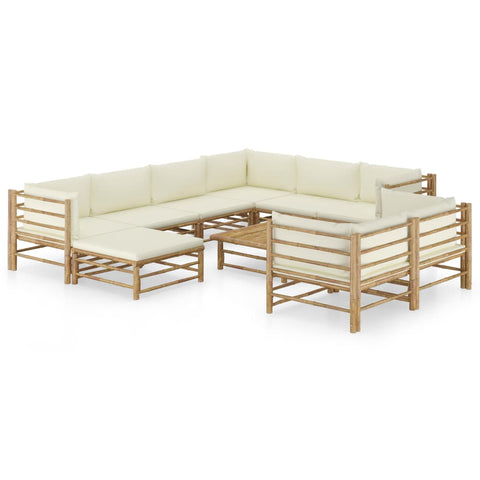 10-tlg. Garten-Lounge-Set mit Cremeweißen Kissen Bambus - kalb-Living.de