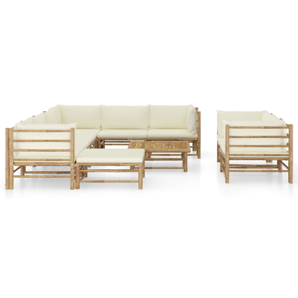 10-tlg. Garten-Lounge-Set mit Cremeweißen Kissen Bambus - kalb-Living.de