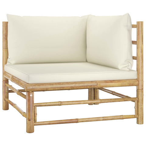 10-tlg. Garten-Lounge-Set mit Cremeweißen Kissen Bambus - kalb-Living.de
