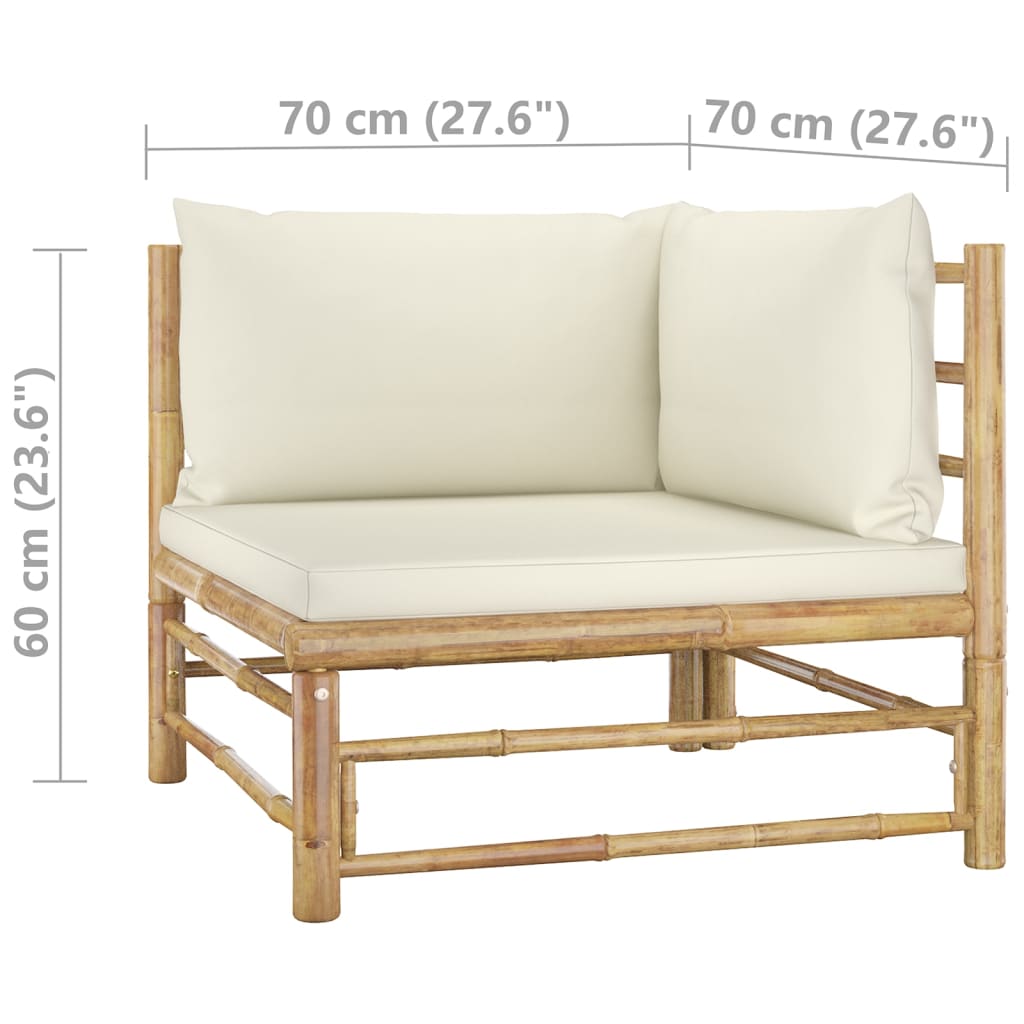 10-tlg. Garten-Lounge-Set mit Cremeweißen Kissen Bambus - kalb-Living.de